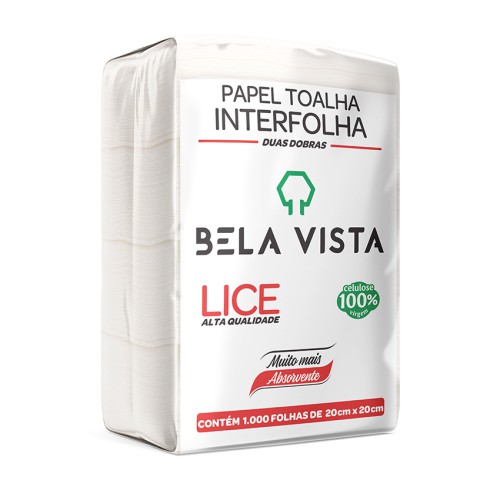 Papel toalha interfolhado, 20x20cm 100% celulose.