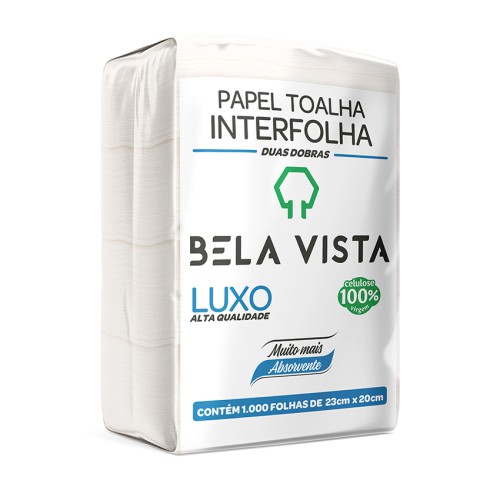 Papel toalha interfolhado luxo, 20x23cm 100% celulose 